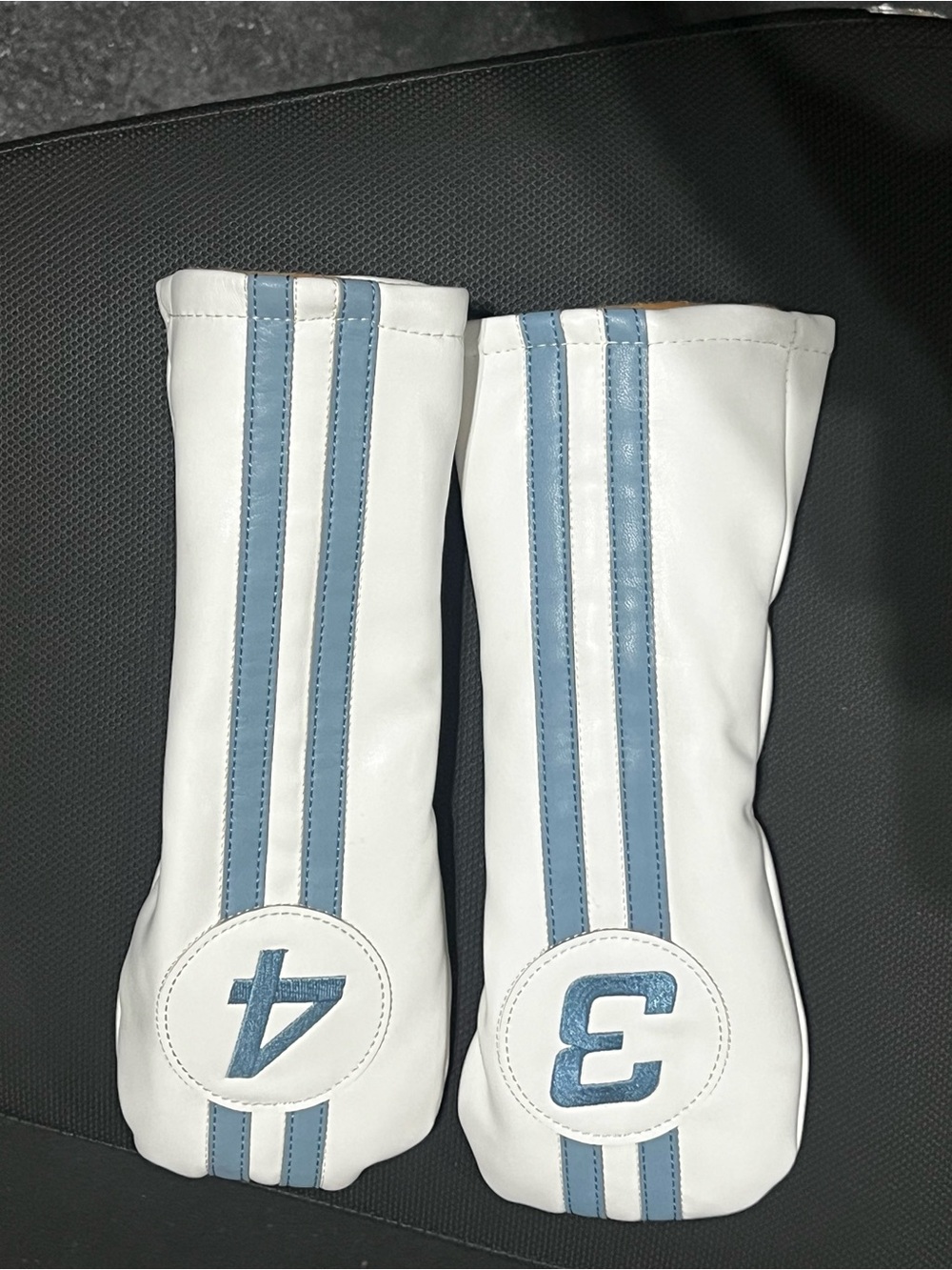 3 and 4 Hybrid - White and Light Blue Golf Headcovers